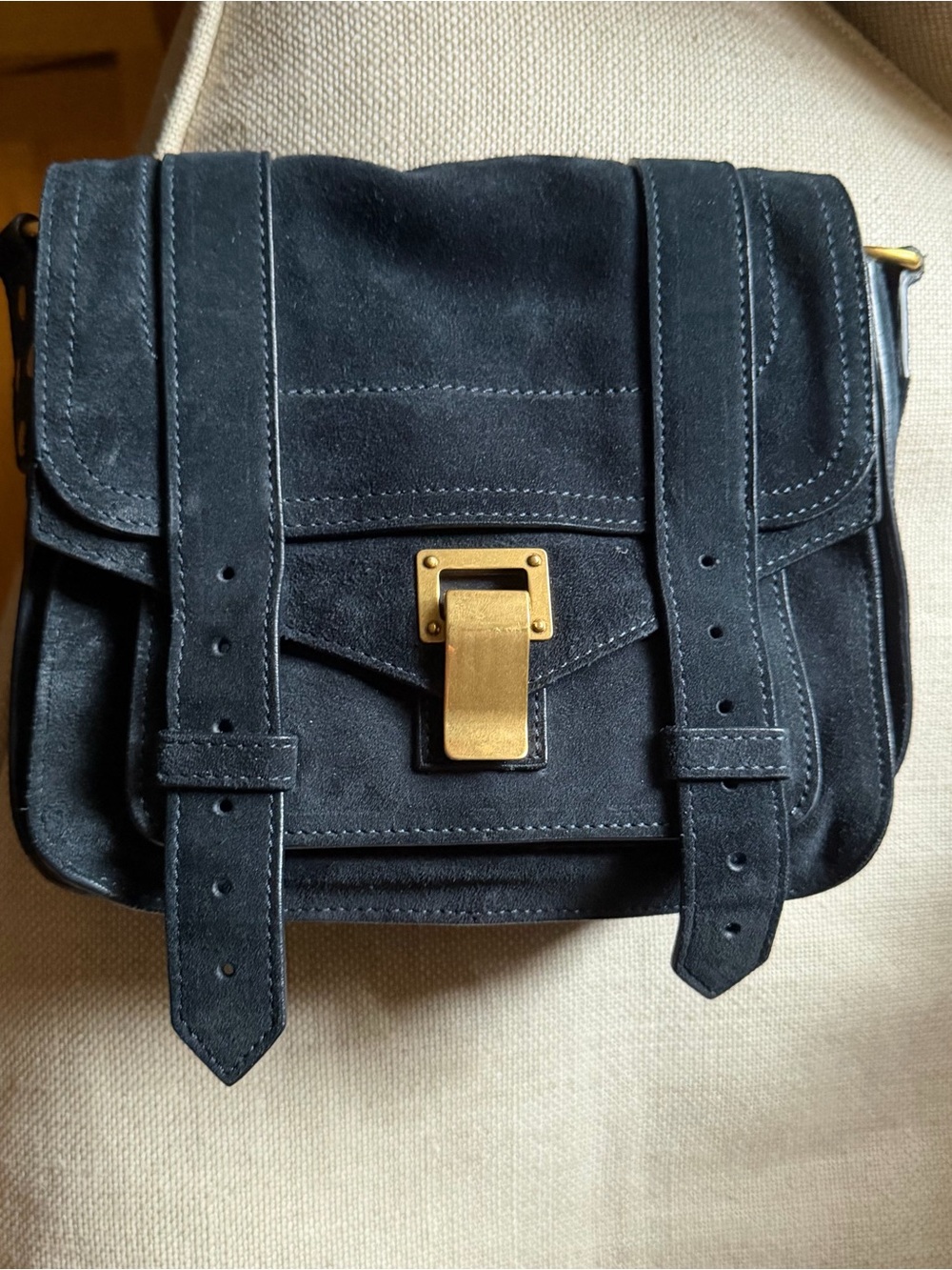 Proenza Schouler PS1 Black Suede Crossbody Satchel with Gold Hardware - Picture 2 of 9